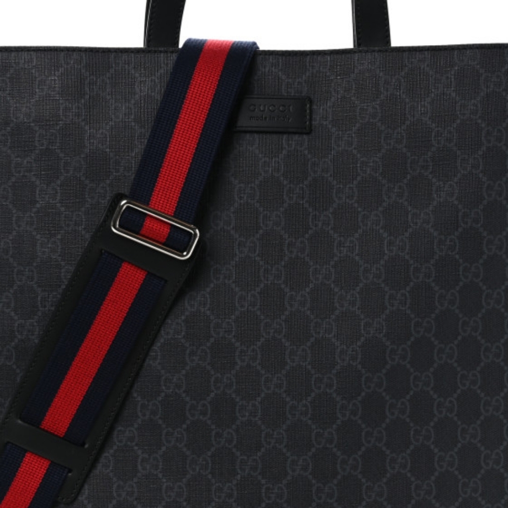 Soft GG Supreme Monogram Appia Calfskin Web Vertical Tote Black - Picture 2 of 9